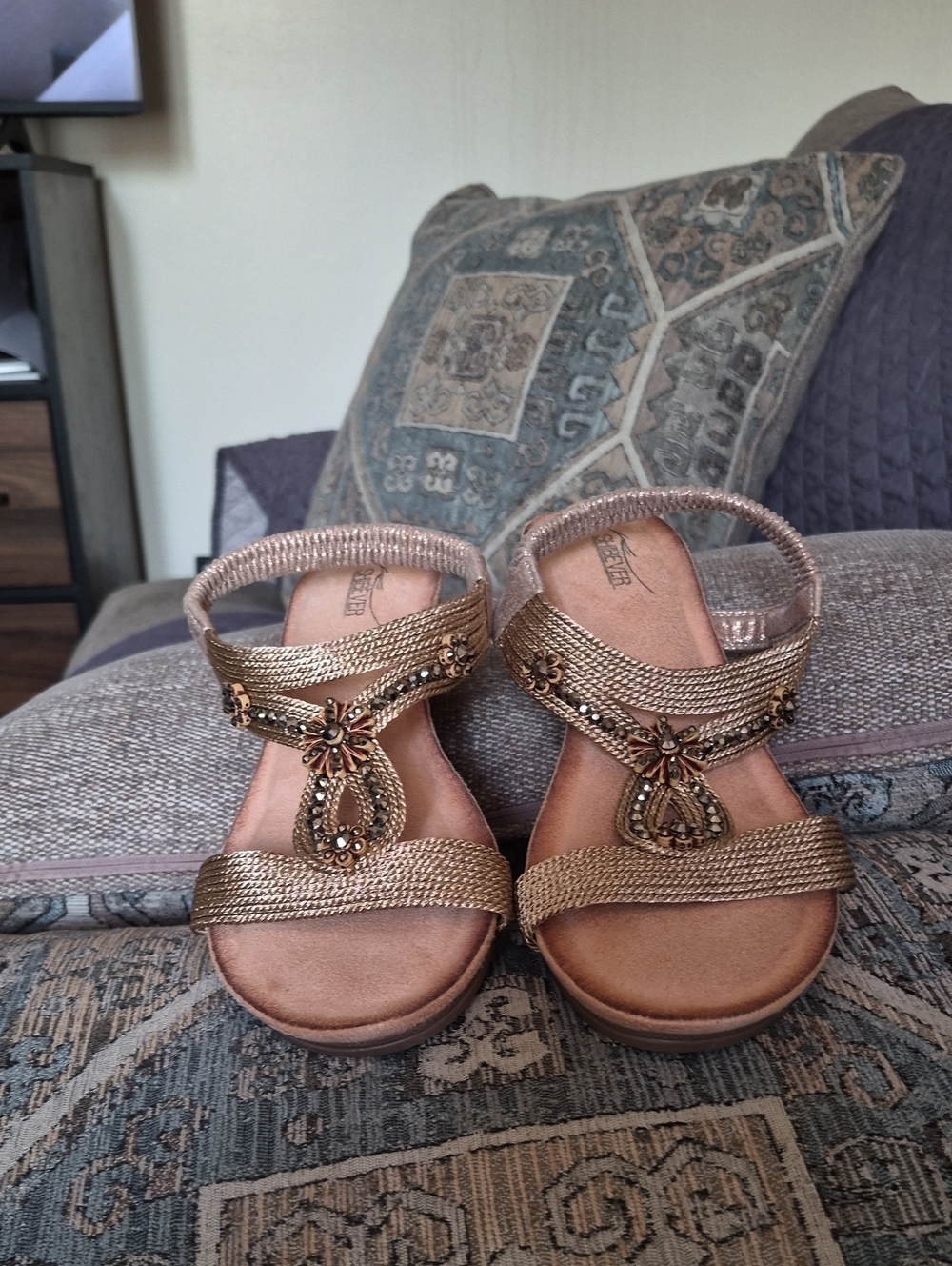 Women's Metallic Bronze Embellished Slide Sandals